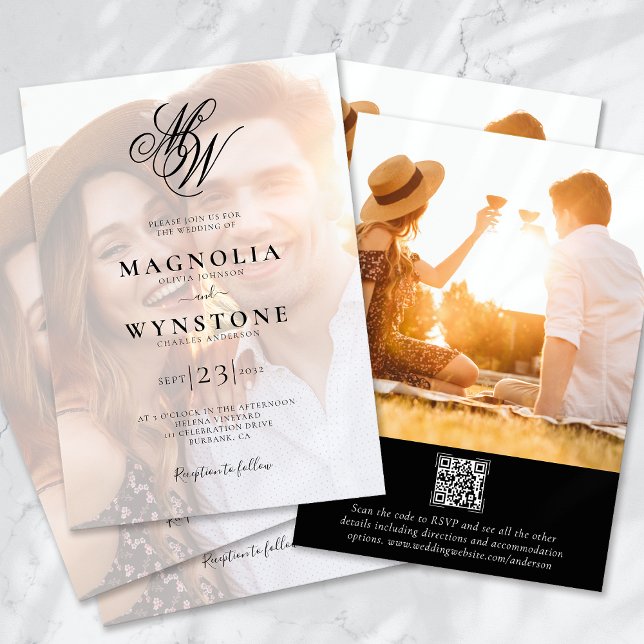Monogram Photo QR Code Wedding Invitation (Creator Uploaded)