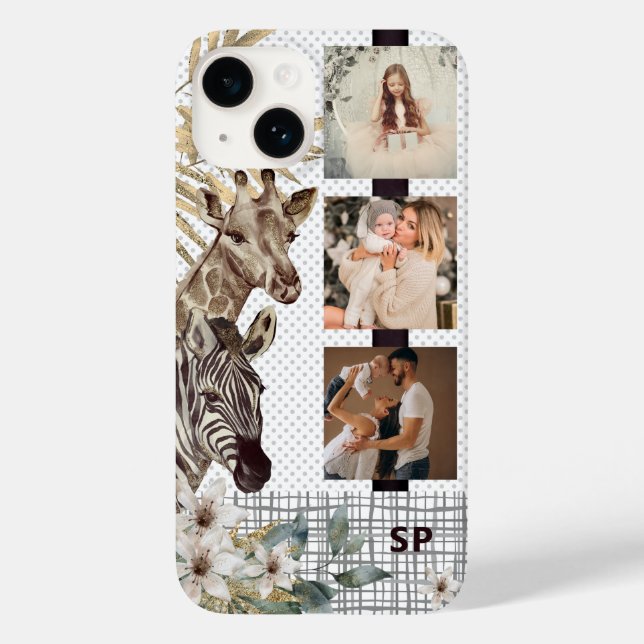 Monogram Photo Safari Animal Floral Modern Girly Case-Mate iPhone Case (Back)