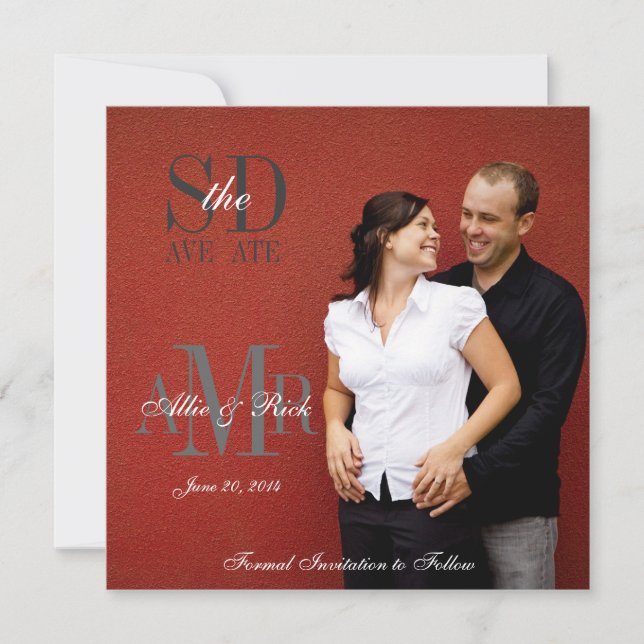Monogram Photo Save the Date Wedding Announcement (Front)
