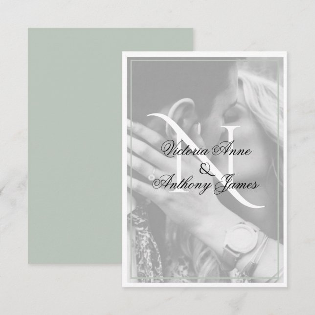 Monogram Photo Script Wedding Thank You Card (Front/Back)