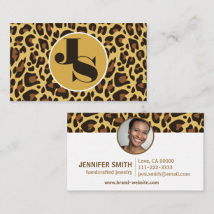Monogram Photo Template Leopard Print Rockabilly Business Card