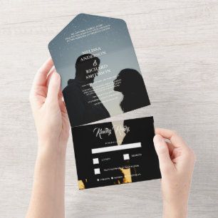 Monogram Photo Wedding All In One Invitation