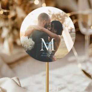Monogram Photo Wedding Classic Round Sticker