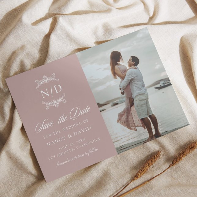 Monogram Photo Wedding Dusty Rose Save The Date (Creator Uploaded)