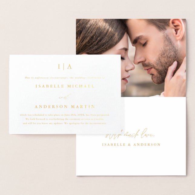 Monogram Photo Wedding Postponement Announcement (Display)