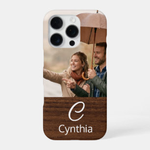 Monogram Photo Wood Grain Personalised iPhone 16 Pro Case