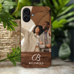 Monogram Photo Wood Grain Timber Personalised Name iPhone 16 Plus Case<br><div class="desc">Monogram Photo Wood Grain Timber Personalised Name iPhone Cases features your favourite photo with your personalised name and monogram on a wooden accent. Personalise by editing the text in the text boxes provided. Designed by ©Evco Studio www.zazzle.com/store/evcostudio</div>