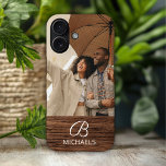 Monogram Photo Wood Grain Timber Personalised Name iPhone 16 Case<br><div class="desc">Monogram Photo Wood Grain Timber Personalised Name iPhone Cases features your favourite photo with your personalised name and monogram on a wooden accent. Personalise by editing the text in the text boxes provided. Designed by ©Evco Studio www.zazzle.com/store/evcostudio</div>
