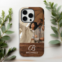 Monogram Photo Wood Grain Timber Personalised Name