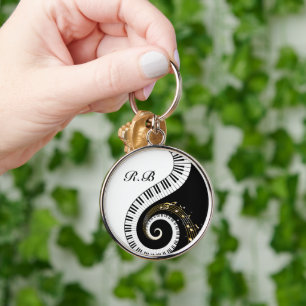 Monogram Piano Keys and Musical Notes Key Ring