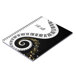 Monogram Piano Keys and  Musical Notes Notebook