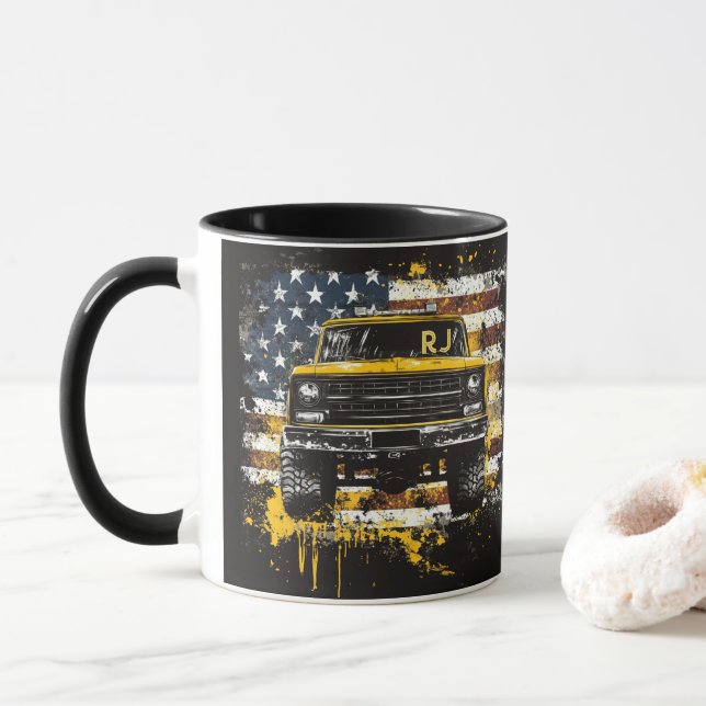 Monogram Pick Up Truck Flag Grunge Mug (With Donut)