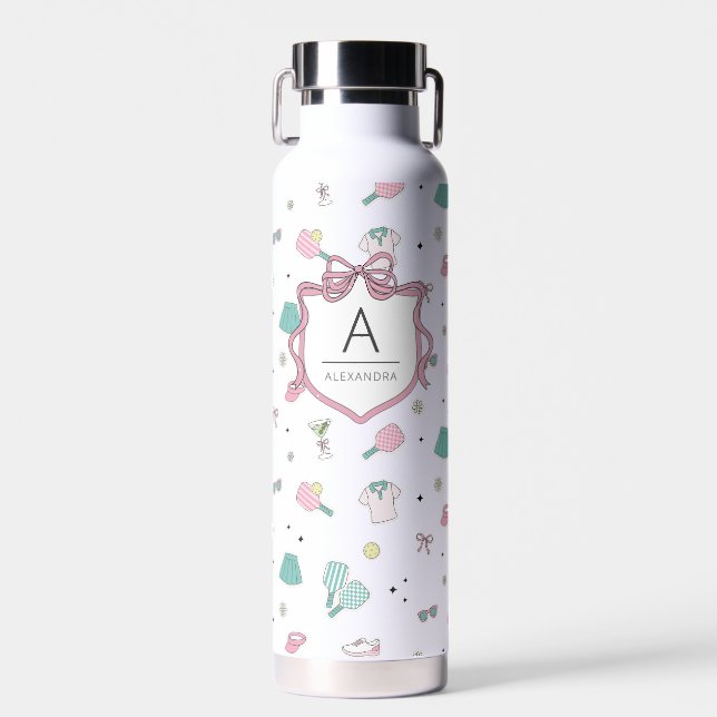 Monogram Pickleball Gift for Her Water Bottle (Front)