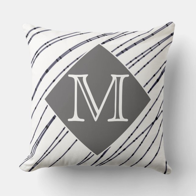 monogram pillow black and white modern art  design (Front)