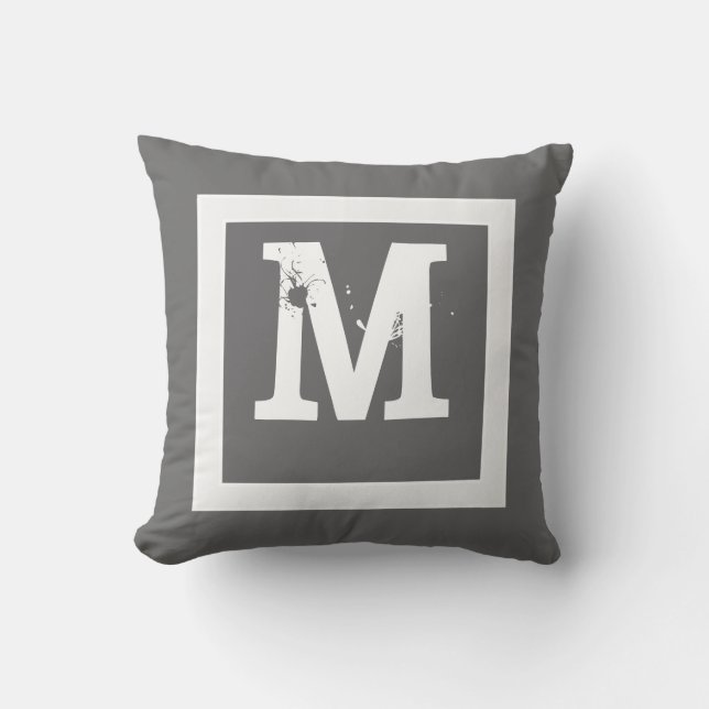 monogram pillow custom decor bold grey and white (Front)