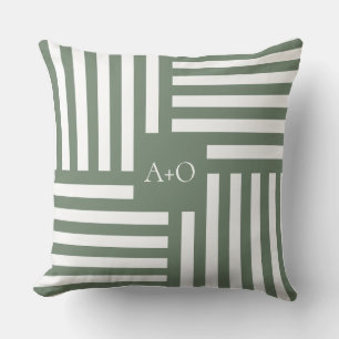 Monogram Pillow with Green Stripes New Home Gift