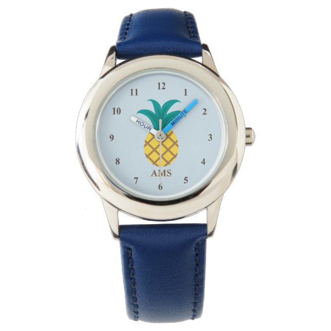 Monogram Pineapple Kids Blue Watch (Front)