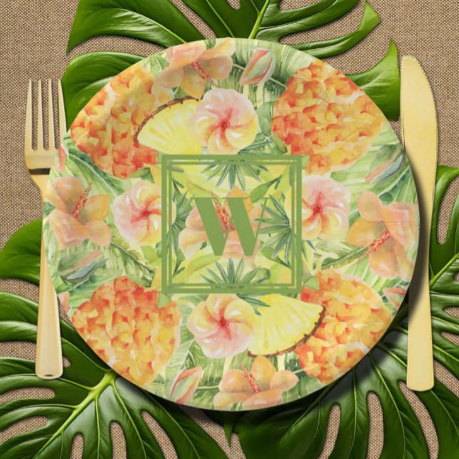 Monogram Pineapples Paper Plate (Monogram Pineapples Paper Plates)