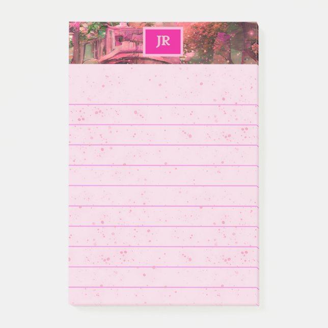 Monogram Pink  Abstract Forest World Post-it Notes (Front)