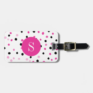 Monogram Pink and Black Dots Luggage Tag