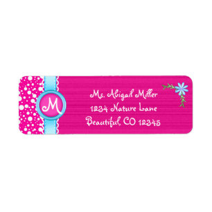 Monogram Pink and Blue with Flower Address Labels