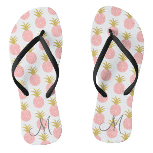 Monogram Pink and Gold Pineapple Thongs