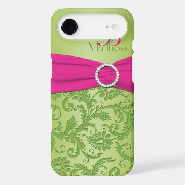 Monogram Pink and Green Damask iPhone 5 Vibe Case-Mate iPhone Case (Back)