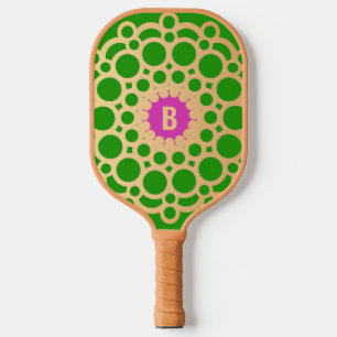 Monogram Pink and Green - Gold Circles Pickleball Paddle