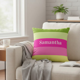 Monogram Pink and Green Striped Colour Block Cushion