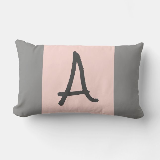 Monogram Pink and Grey Accent Lumbar Pillow (Front)
