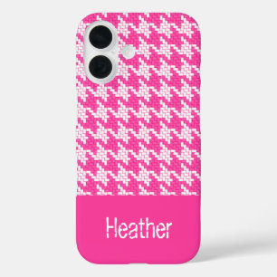 Monogram pink and white houndstooth pattern  iPhone 16 case