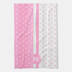 Monogram Pink and White Polka Dot Tea Towel