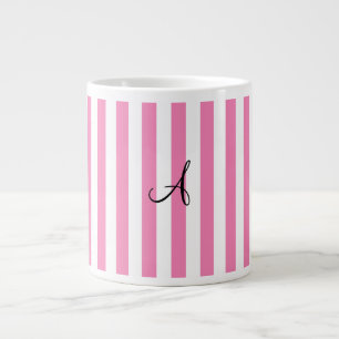 Monogram pink and white stripes large coffee mug