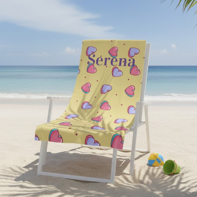 Monogram Pink and Yellow Heart Beach Towel (Creator Uploaded)