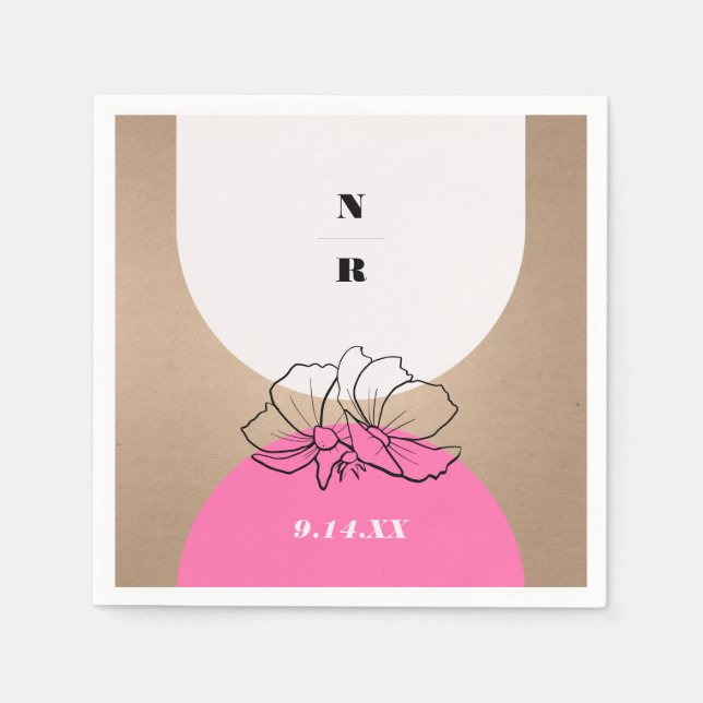 Monogram Pink Arch Floral Wedding Napkin (Front)