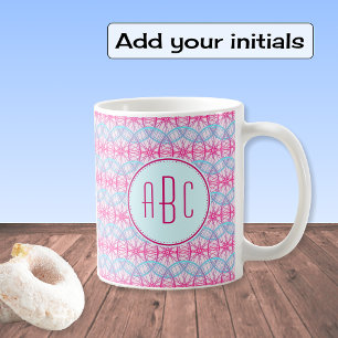 Monogram pink bicycle wheel pattern coffee mug