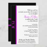 Monogram Pink Black Bat Mitzvah Invitation<br><div class="desc">Pink and black monogram Bat Mitzvah invitation with RSVP Information. Personalise with Bat Mitzvah name,  address,  and date information and RSVP using the easy templates. Font colour,  font style,  and font size are customisable. Classic and chic,  the perfect Bat Mitzvah invitation.</div>