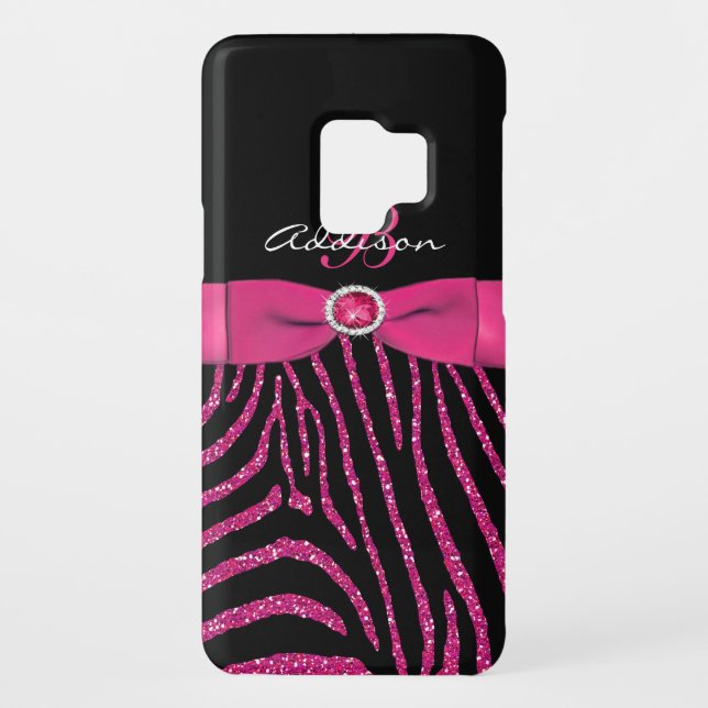 Monogram Pink, Black Glitter Zebra Galaxy S3 Case-Mate Samsung Galaxy Case (Back)