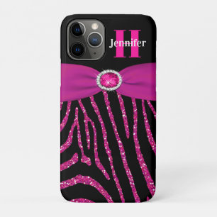 Monogram Pink, Black Glitter Zebra iPhone 11 Case
