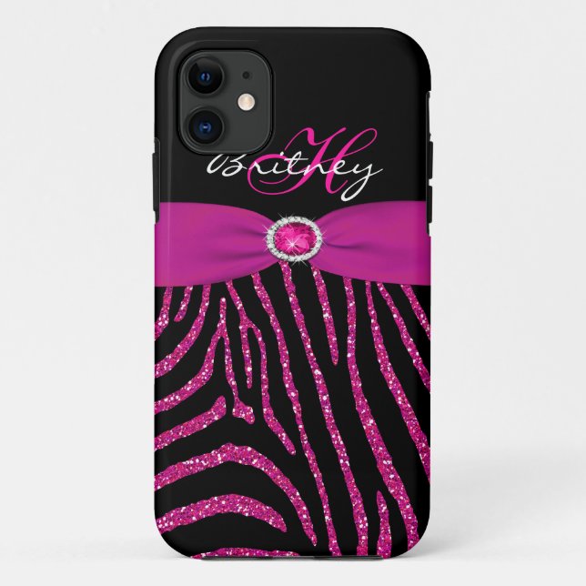 Monogram Pink, Black Glitter Zebra iPhone 5 Case (Back)