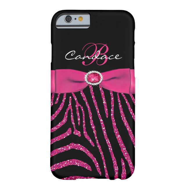 Monogram Pink, Black Glitter Zebra iPhone 6 case (Back)