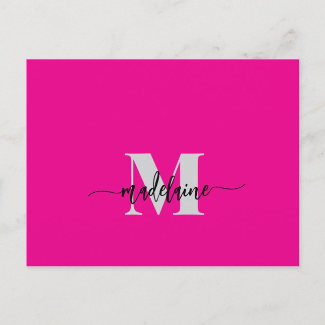 Monogram Pink Black Silver Colour Personal  Postcard (Front)