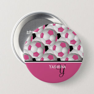 Monogram Pink Black Soccer Ball Pattern 7.5 Cm Round Badge