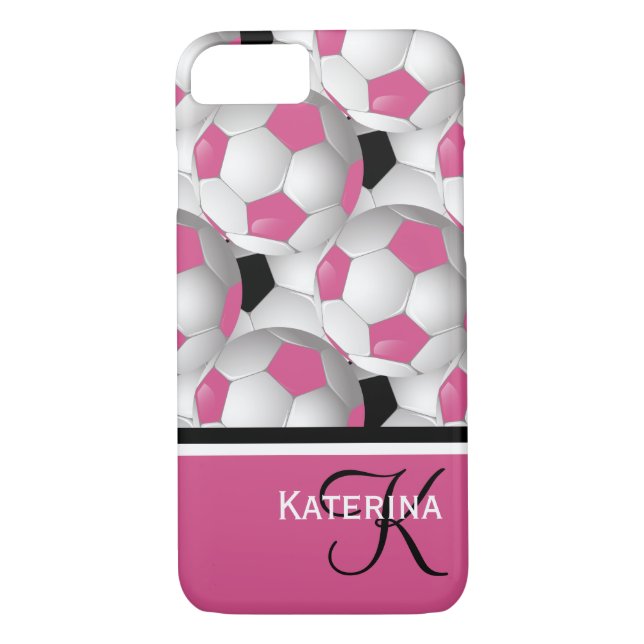 Monogram Pink Black Soccer Ball Pattern Case-Mate iPhone Case (Back)