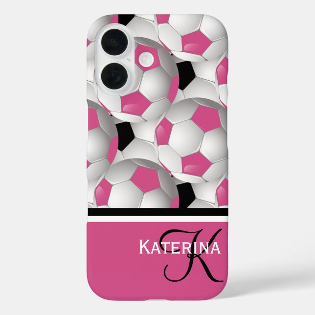 Monogram Pink Black Soccer Ball Pattern Case-Mate iPhone Case (Back)