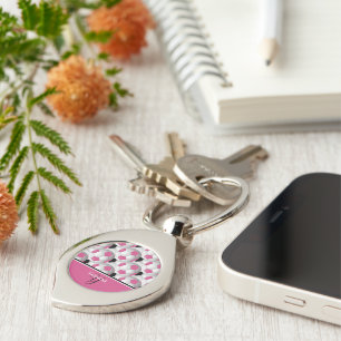 Monogram Pink Black Soccer Ball Pattern Key Ring