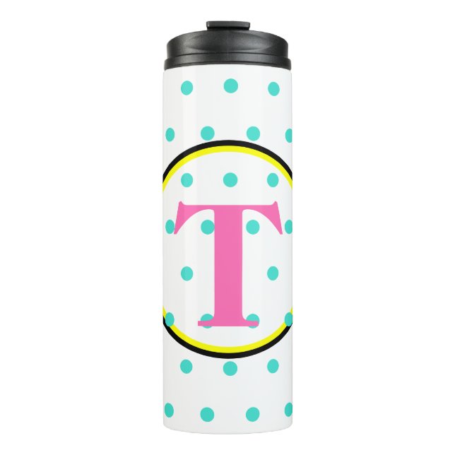 Monogram Pink Black Turquoise Dots Thermal Tumbler (Front)