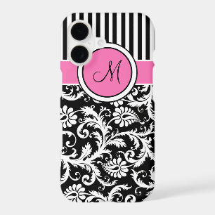 Monogram Pink Black White Striped Damask iPhone 7