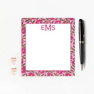 Monogram Pink Block Print, Floral Notepad