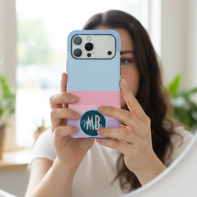 Monogram Pink Blue & Purple Pastel Stripes Pattern (Creator Uploaded)